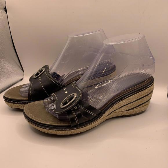 Clarks Artisan Women Black Espadrille Rope Wedge Sandal Shoe Size 7M - Picture 3 of 10